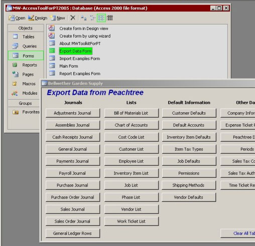 Access Tool Example Reports Dialog